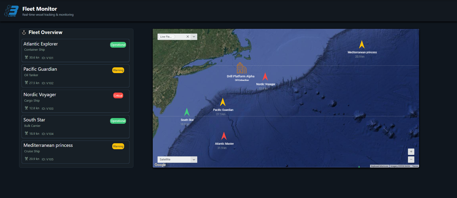 Vessels Monitoring and Tracking System screenshot